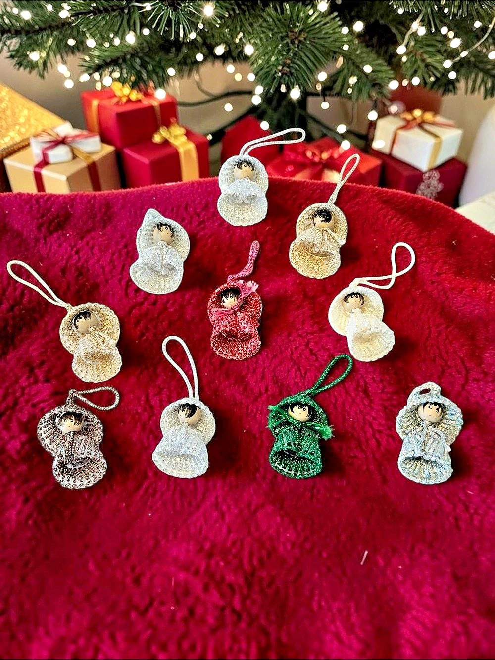 Angel Christmas Tree Ornaments Metallic Mini Vintage Set of 10 Multicolor